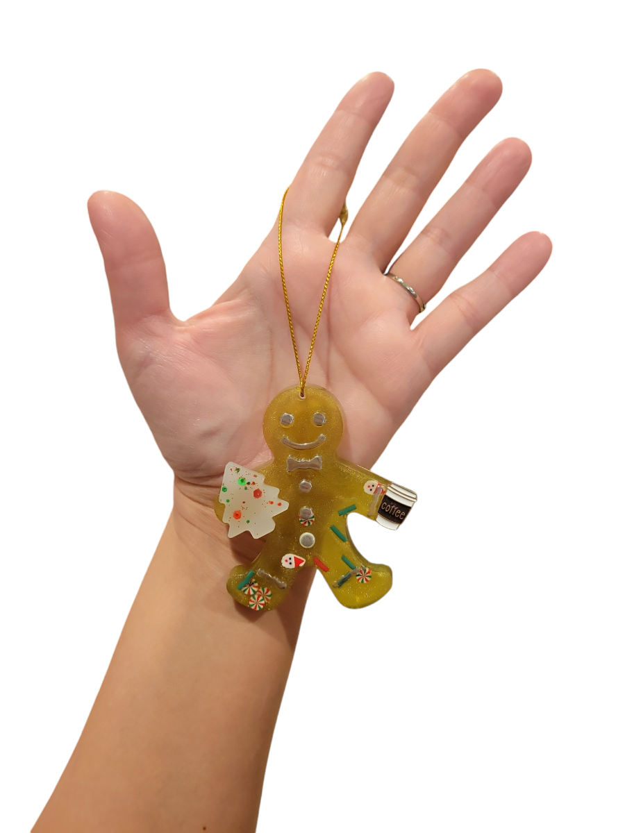 Gingerbread man with coffee & cookie (ornament)