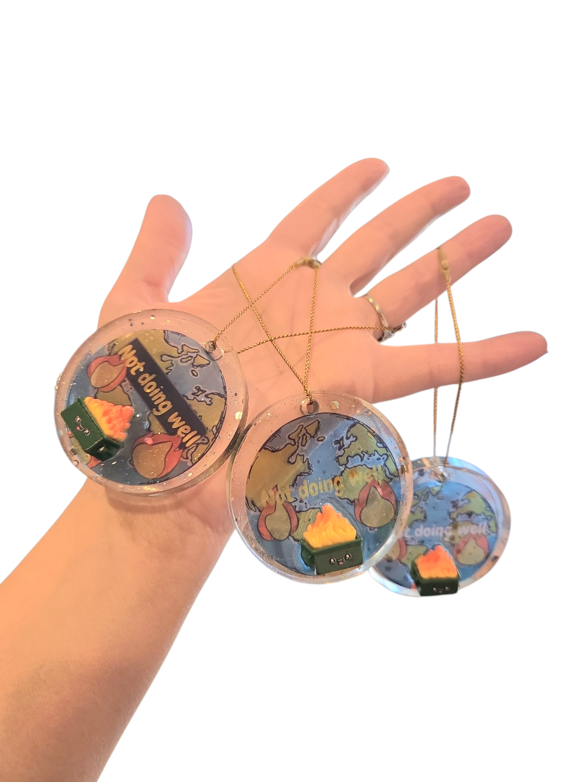 Dumpster fire ornaments (Not doing well)