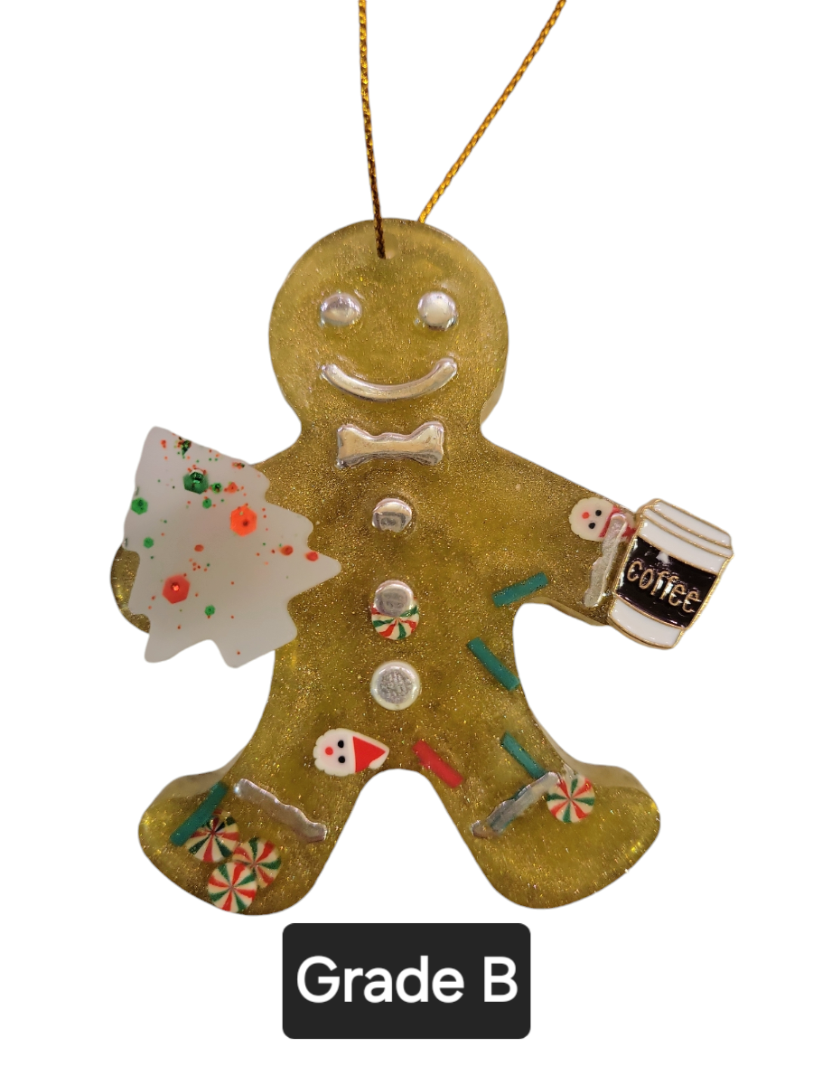 Gingerbread man with coffee & cookie (ornament)