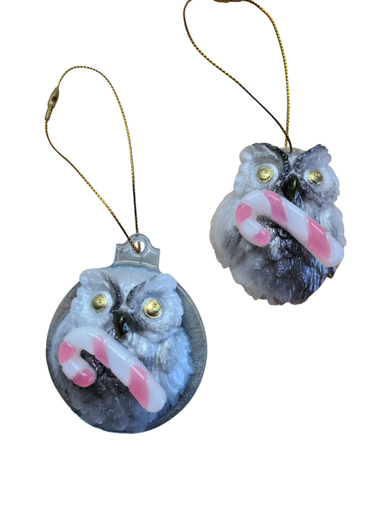 Owl with candy cane (ornament)