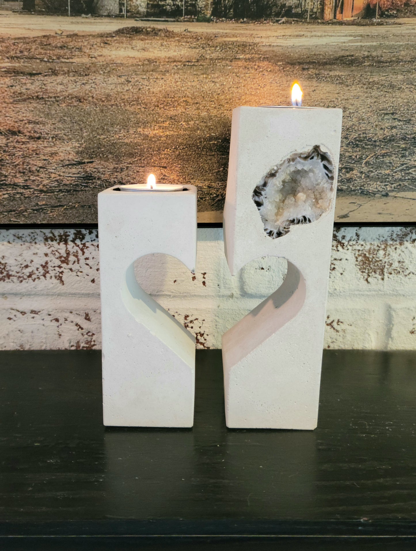 Heart & geode tea light holders